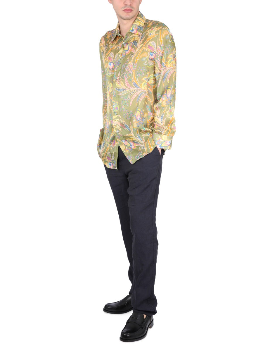 ETRO Floral Print Silk Shirt with Pointed Collar