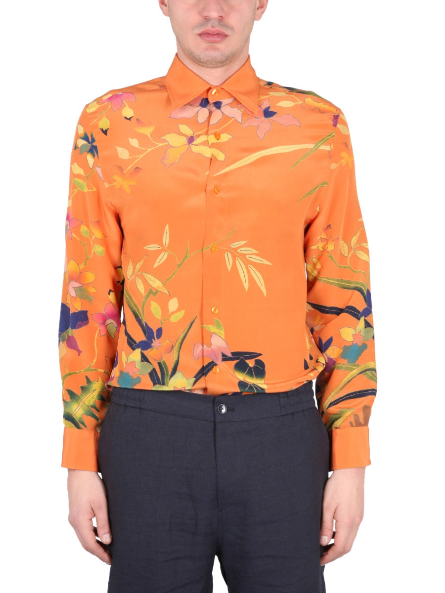 ETRO Floral Print Silk Shirt with Pointed Collar