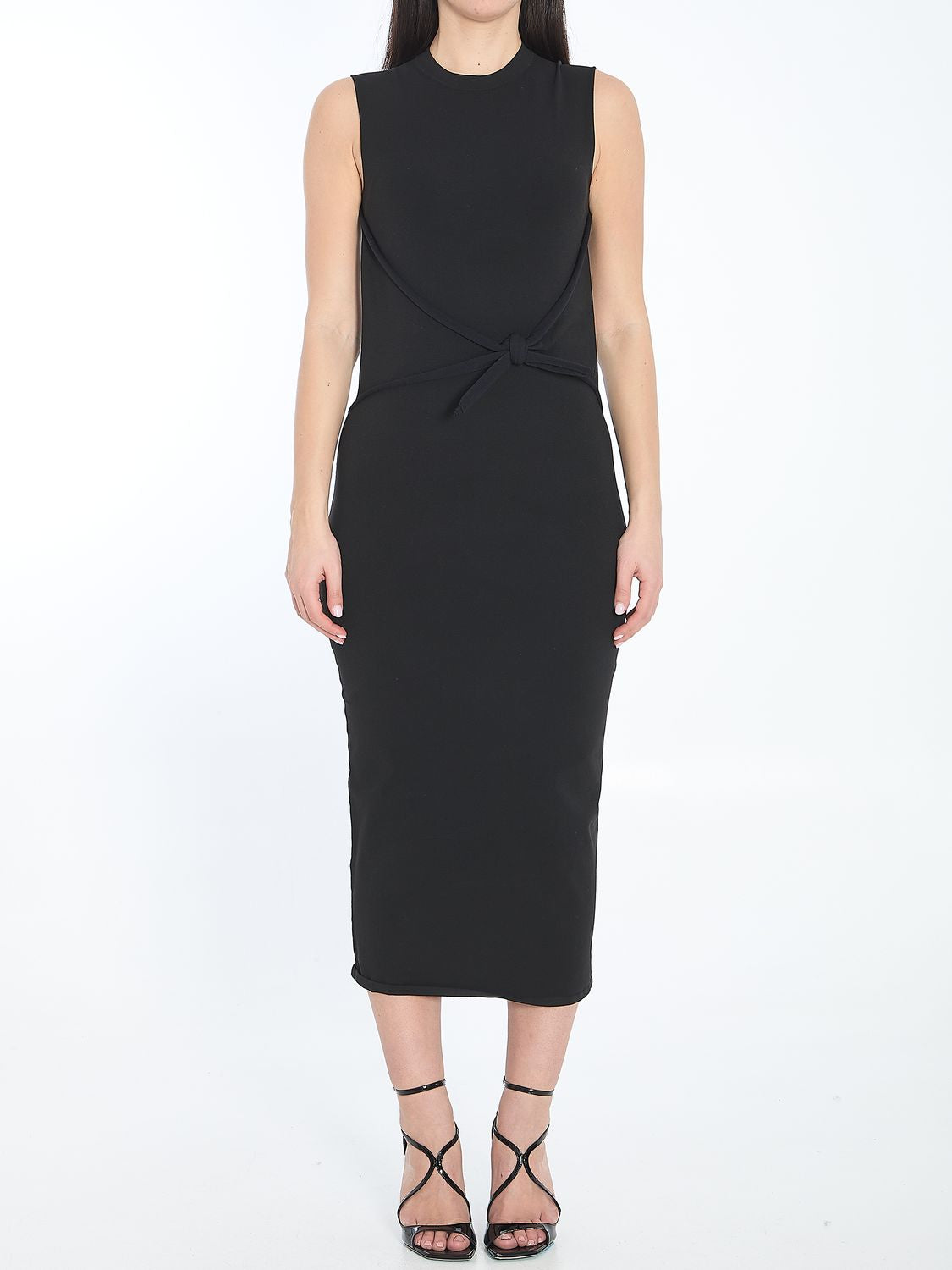 ALEXANDER WANG Sleek Bodycon Midi Dress with Waist Knot Detail