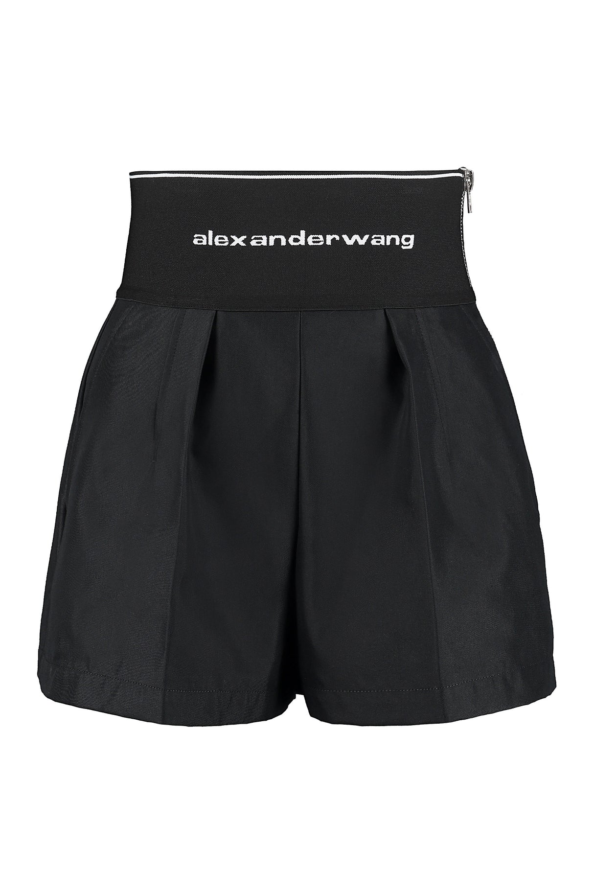 ALEXANDER WANG 黒いテクノファブリックショートパンツ・女性用 ゴムウエスト、サイドポケット付き