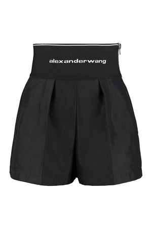 ALEXANDER WANG 黒いテクノファブリックショートパンツ・女性用 ゴムウエスト、サイドポケット付き