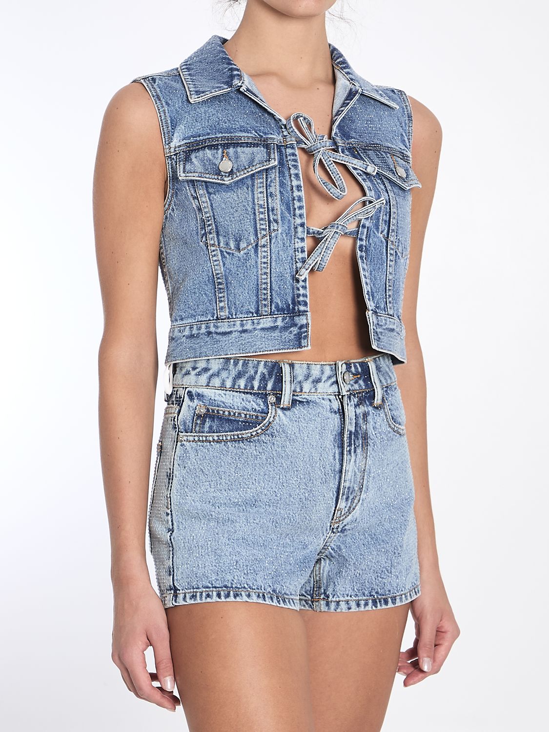 ALEXANDER WANG Mini Cropped Vest with Bows and Crystals