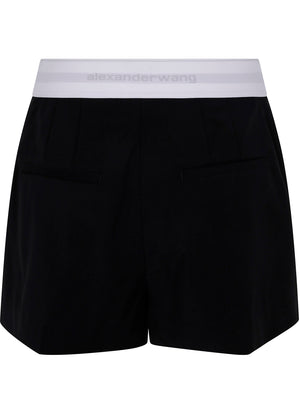 ALEXANDER WANG High Waisted Pleated Mini Shorts with Logo Elastic