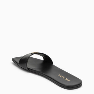 PRADA Elegant Low Black Leather Sandal with Logo