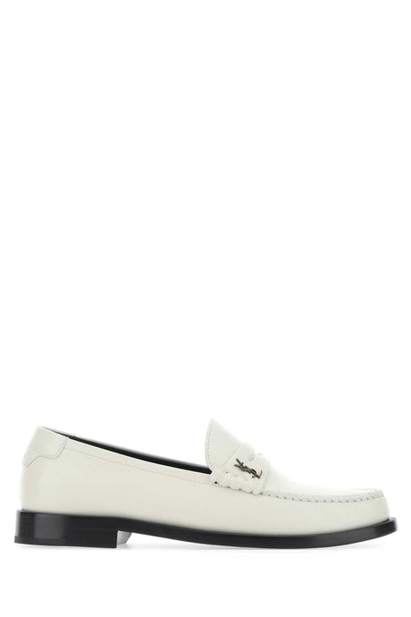 SAINT LAURENT Chalk Nappa Leather Monogram Loafers for Women