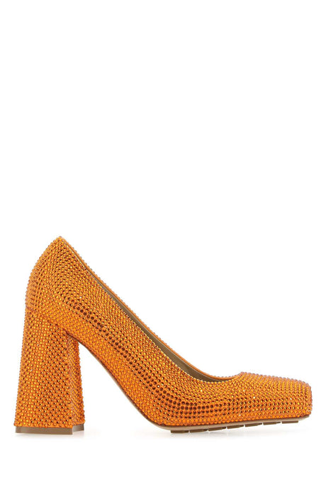 BOTTEGA VENETA Orange Leather and Rhinestone Tower Pumps - 10 cm Heel Height