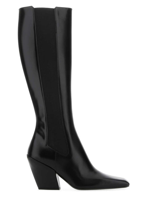 PRADA Elegant Black Leather Boots with 10 cm Heel Height for Women