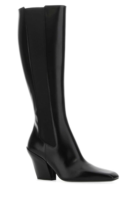 PRADA Elegant Black Leather Boots with 10 cm Heel Height for Women