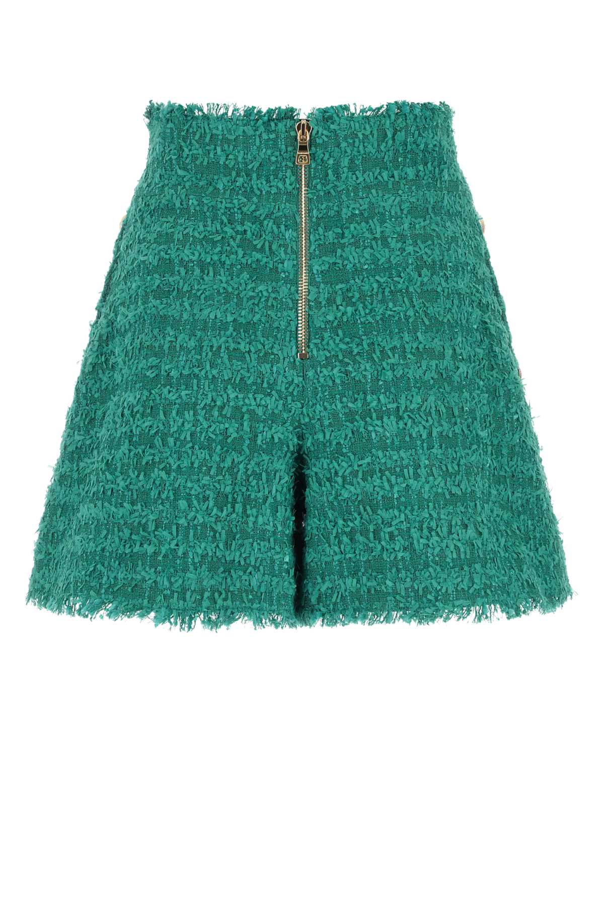 BALMAIN Petrol Blue BouclÃ© Mini Shorts