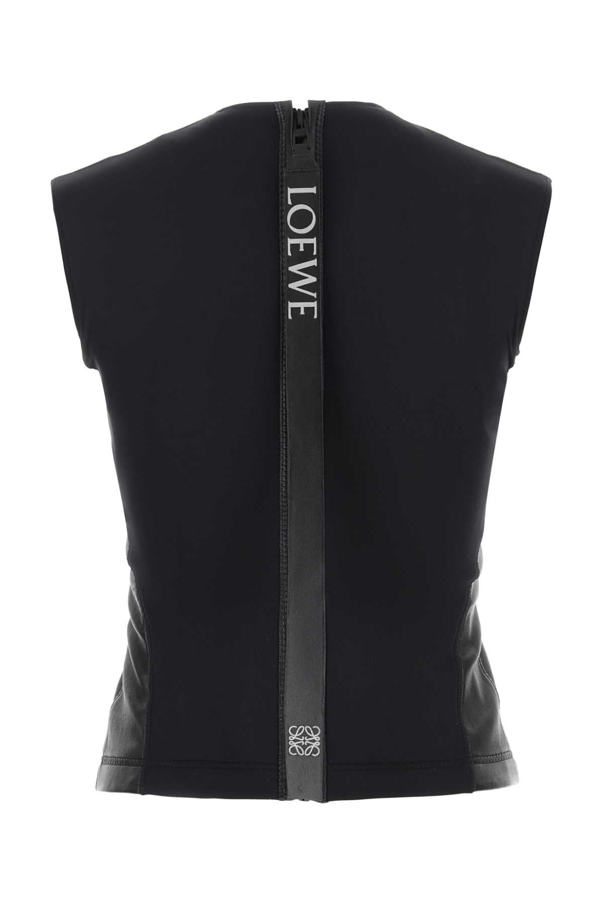 LOEWE Elegant Black Leather and Fabric Top for Women