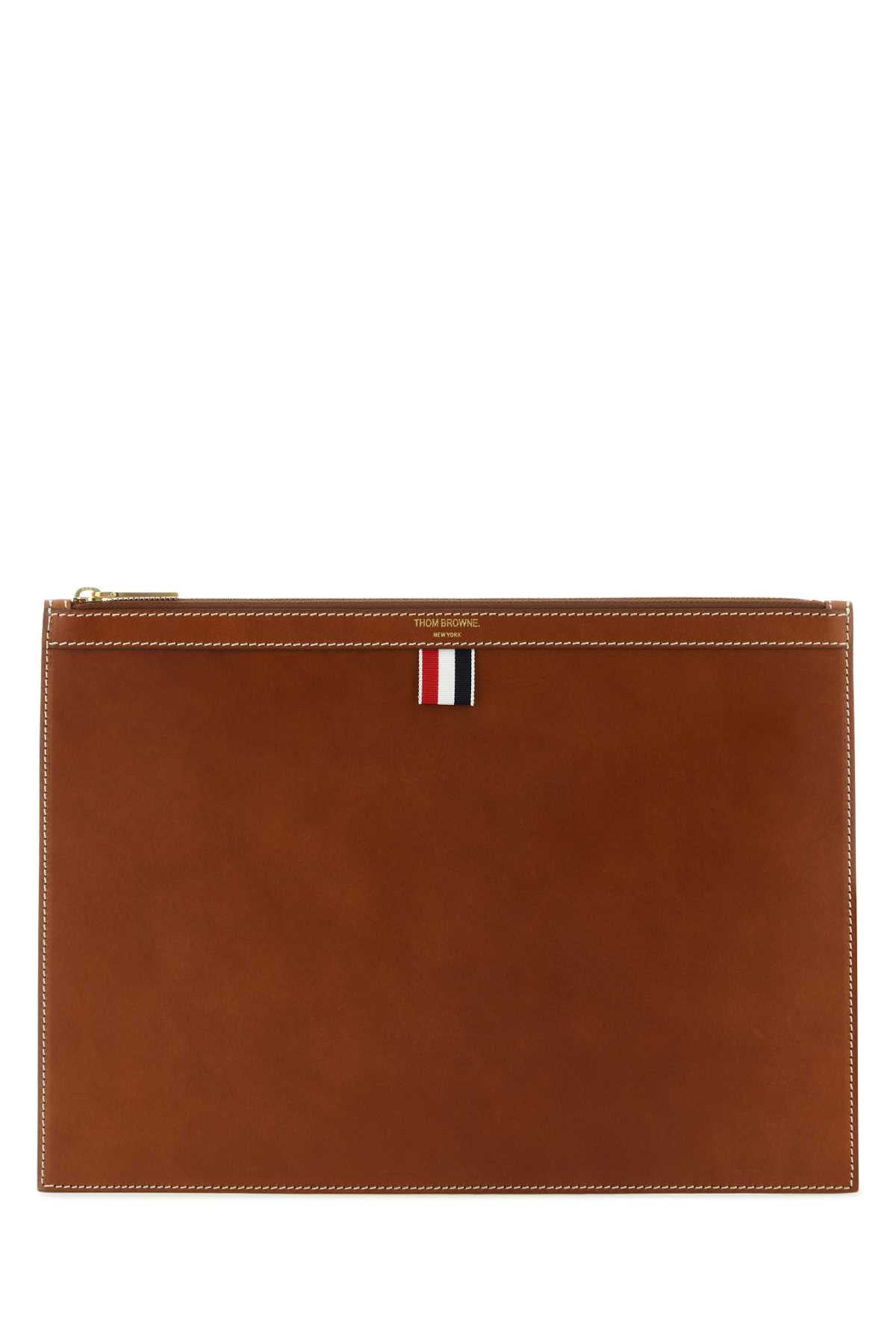 THOM BROWNE Brown Leather Document Case - 36x26 cm