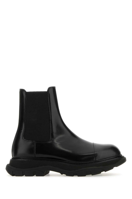 ALEXANDER MCQUEEN Sleek Black Leather Chelsea Tread Ankle Boots