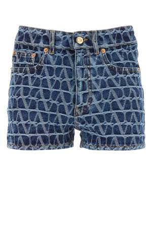 VALENTINO GARAVANI Denim Mini Shorts with Iconic Print