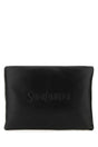 SAINT LAURENT Sleek Black Leather Pouch Handbag - 30 cm x 21 cm