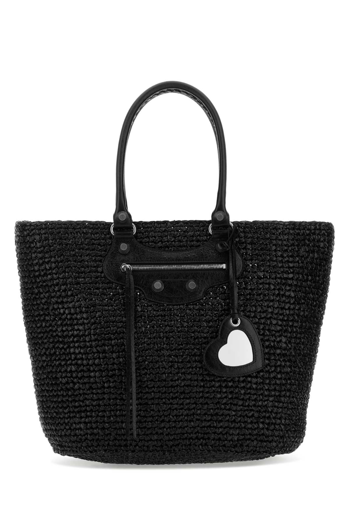 BALENCIAGA Wide Raffia Large Le Cagole Panier Shopping Handbag - 38 cm x 33 cm x 19 cm