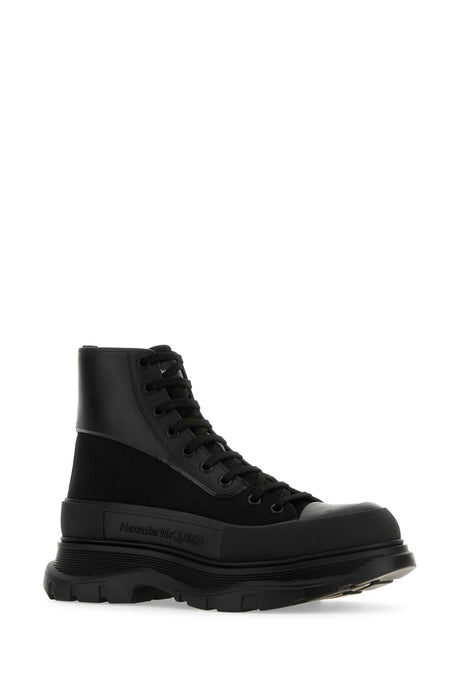 ALEXANDER MCQUEEN Men's Ankle Boxer Boots in Black Canvas and Leather