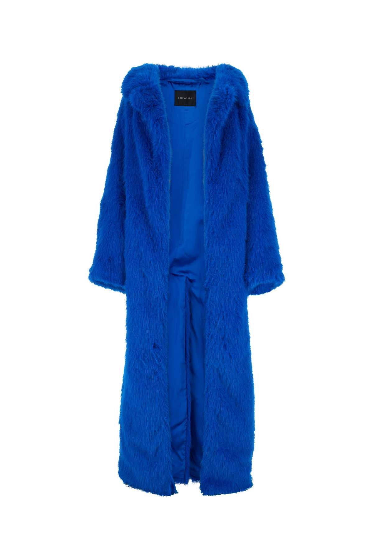 BALENCIAGA Electric Blue Eco Fur Jacket for Women