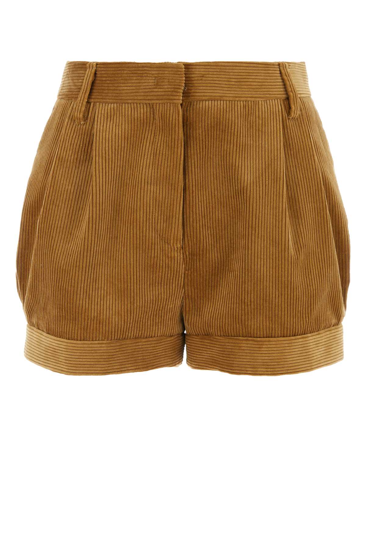 PRADA Chic Ochre Corduroy Mini Shorts for Women