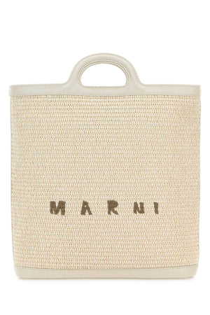 MARNI Ivory Raffia and Leather Tropicalia Bucket Handbag - 27x30.5 cm