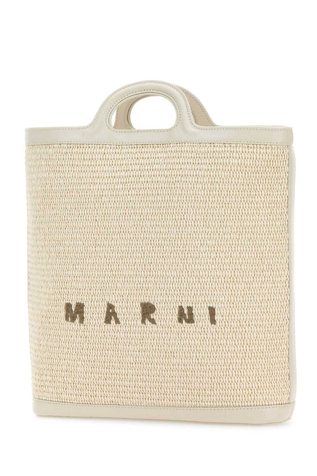 MARNI Ivory Raffia and Leather Tropicalia Bucket Handbag - 27x30.5 cm