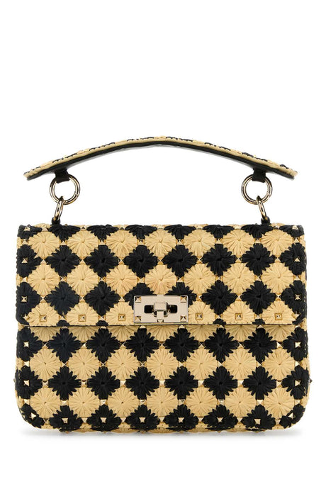 VALENTINO GARAVANI Two-Tone Raffia Medium Rockstud Spike Handbag