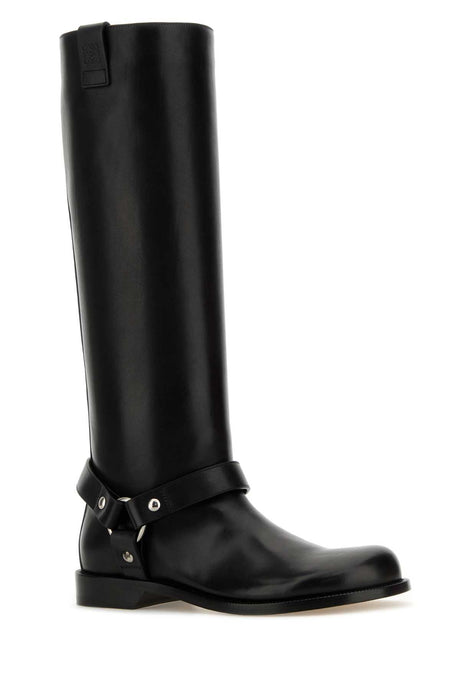 LOEWE Black Leather Campo Biker Boots for Women