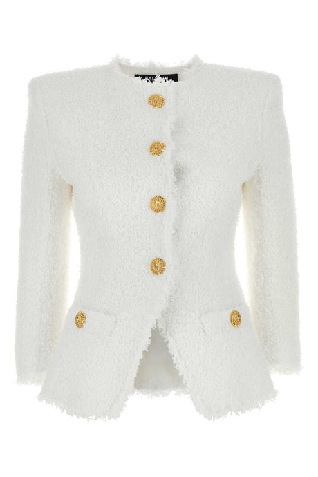 BALMAIN Chic White Tweed Blazer for Women