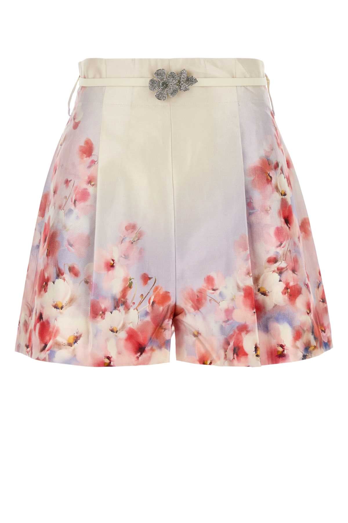 ZIMMERMANN Floral Printed Satin Crush Mini Shorts