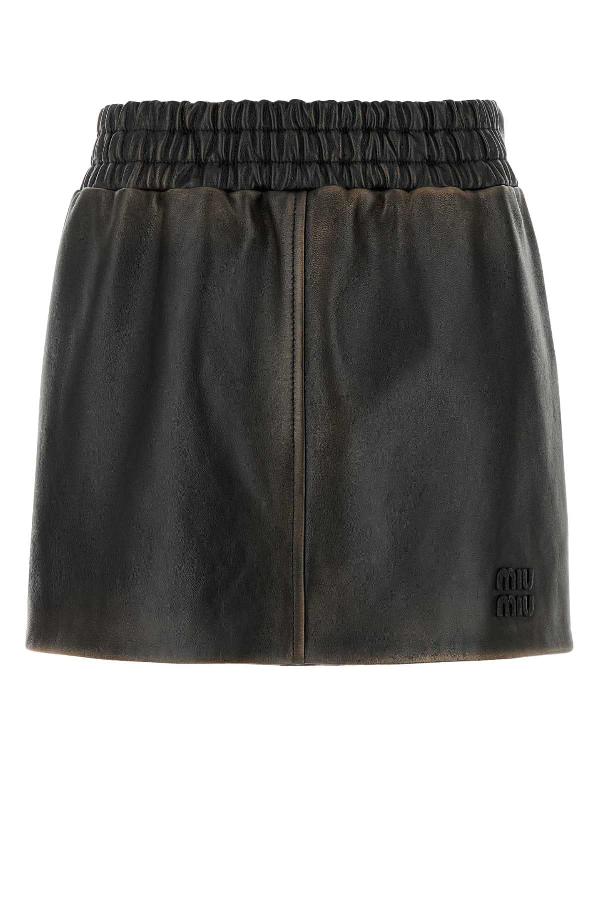 MIU MIU Chic Women's Nappa Leather Mini Skirt