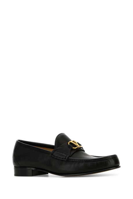 VALENTINO GARAVANI Classic Black Leather VLogo Loafers for Men