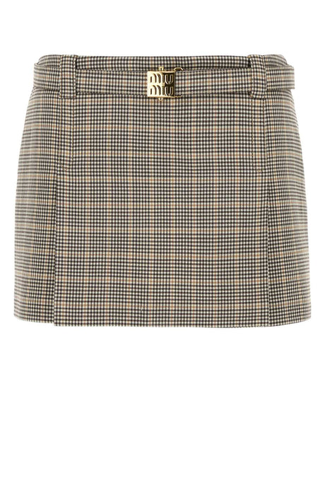 MIU MIU Wool Blend Embroidered Mini Skirt