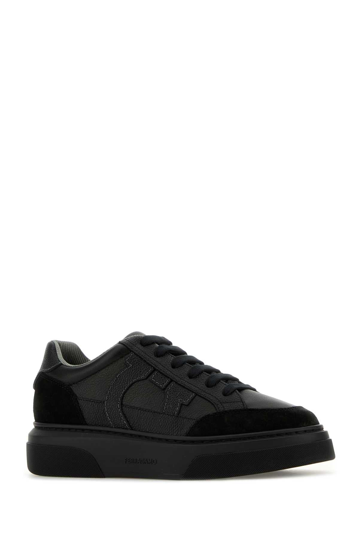 Ferragamo Men's Black Leather Cassina Sneaker