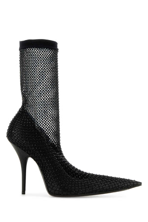 BALENCIAGA Nappa Leather and Mesh Avenue Ankle Boots with 11 cm Heel