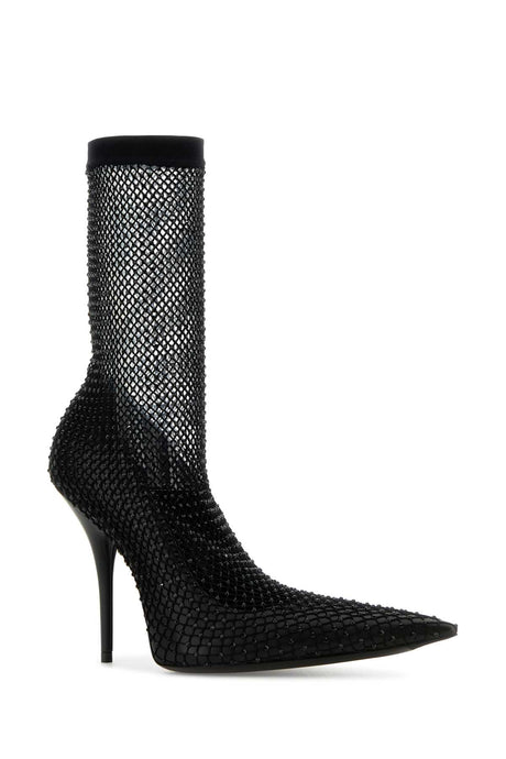 BALENCIAGA Nappa Leather and Mesh Avenue Ankle Boots with 11 cm Heel