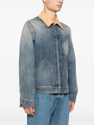 ALEXANDER MCQUEEN Suede-Collared Zip-Up Denim Jacket