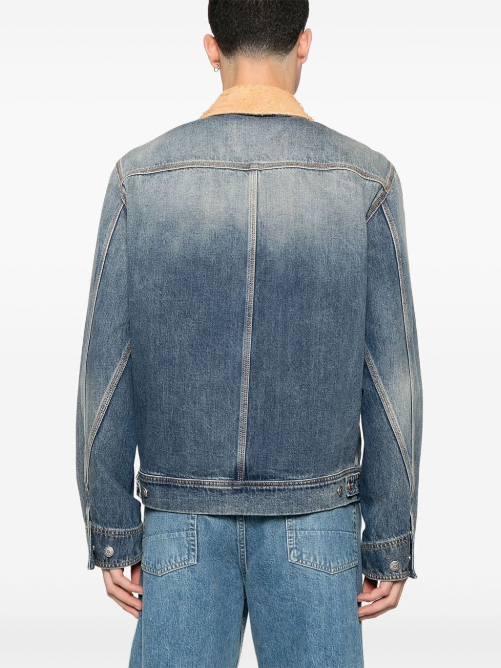 ALEXANDER MCQUEEN Suede-Collared Zip-Up Denim Jacket