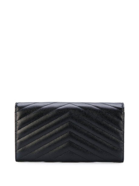 SAINT LAURENT PARIS Matelassé Large Flap Wallet - Compact Elegance