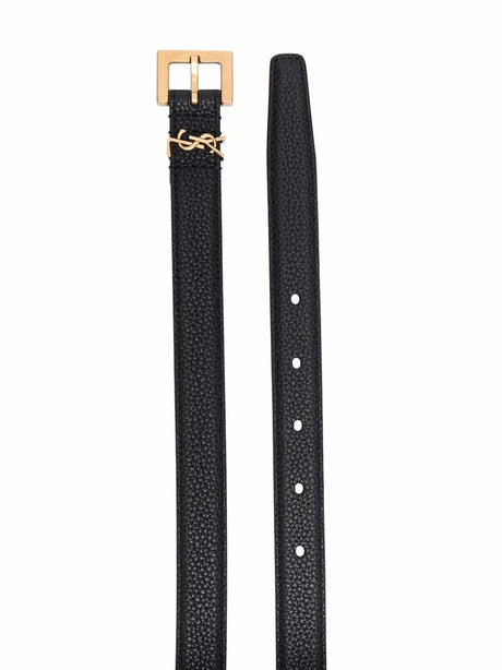 SAINT LAURENT PARIS Thin Belts with Square Buckle in Grained Leather - Height 2 cm