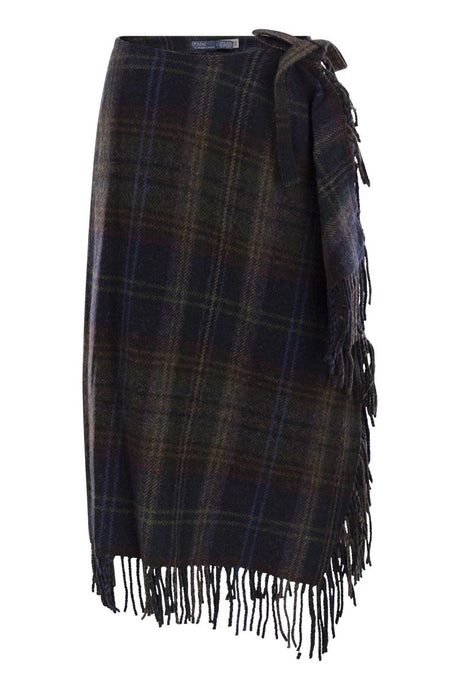 POLO RALPH LAUREN Fringed Plaid Wrap Skirt