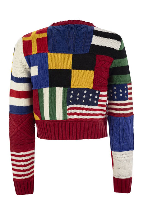 POLO RALPH LAUREN Crew-Neck Sweatshirt with American Flag Patchwork Design