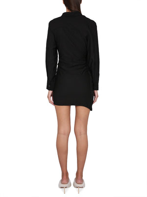 JACQUEMUS Chic Bahia Mini Dress with Pointed Collar and V-Neck