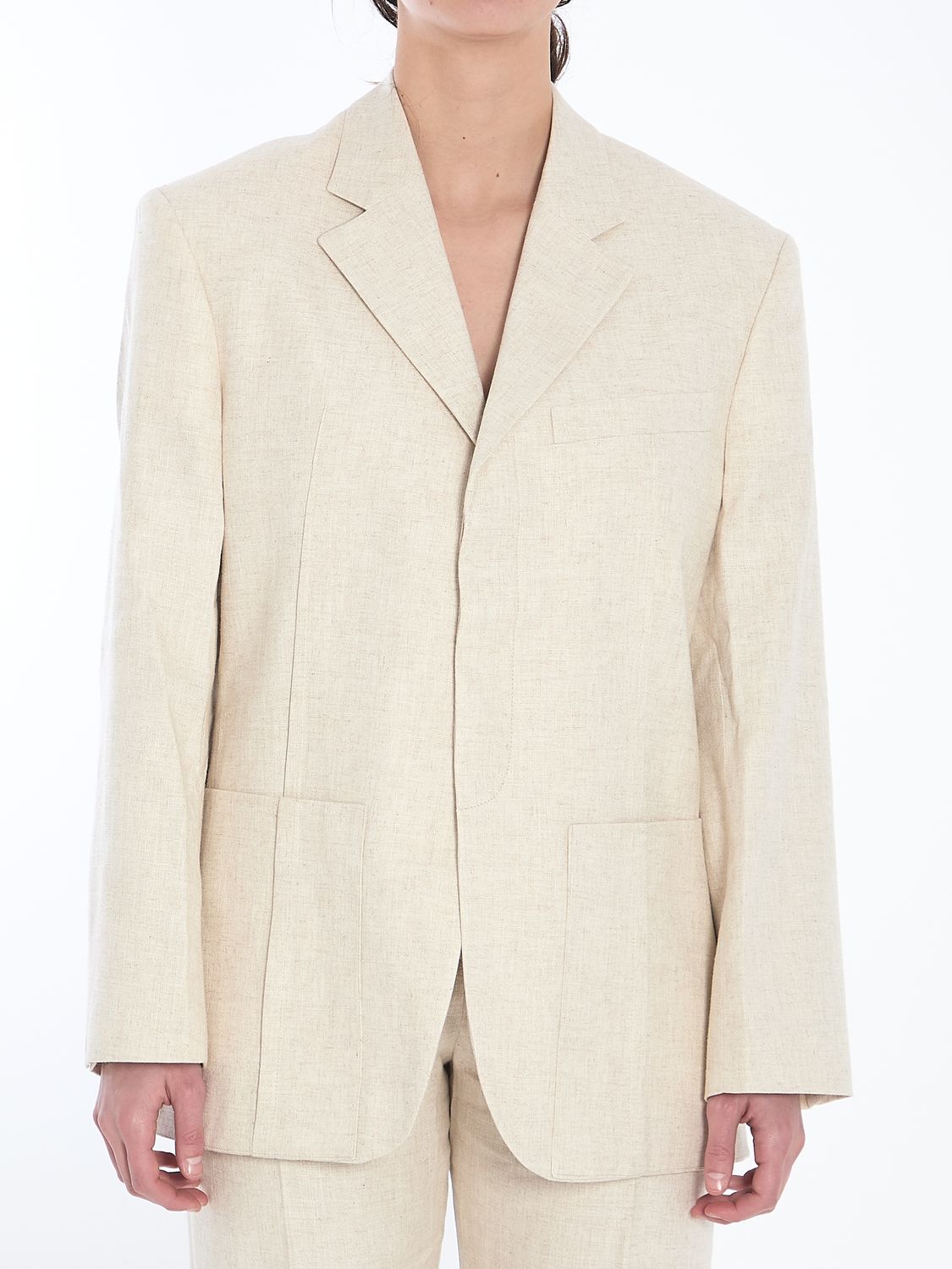 JACQUEMUS Structured Linen Blend Single-Breasted Jacket - Size 38