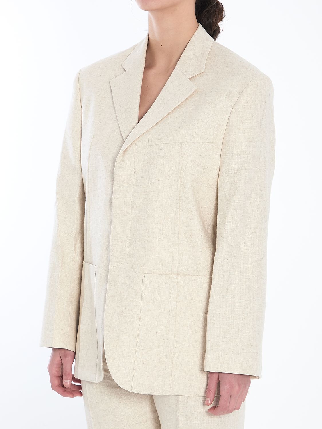 JACQUEMUS Structured Linen Blend Single-Breasted Jacket - Size 38