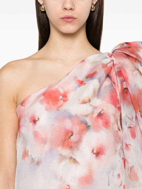 ZIMMERMANN Asymmetrical Crush Mini Dress with Floral Print