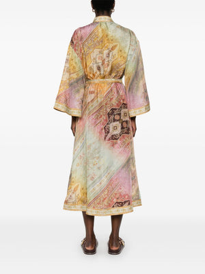 ZIMMERMANN Elegant Floral Silk Midi Dress with Detachable Belt