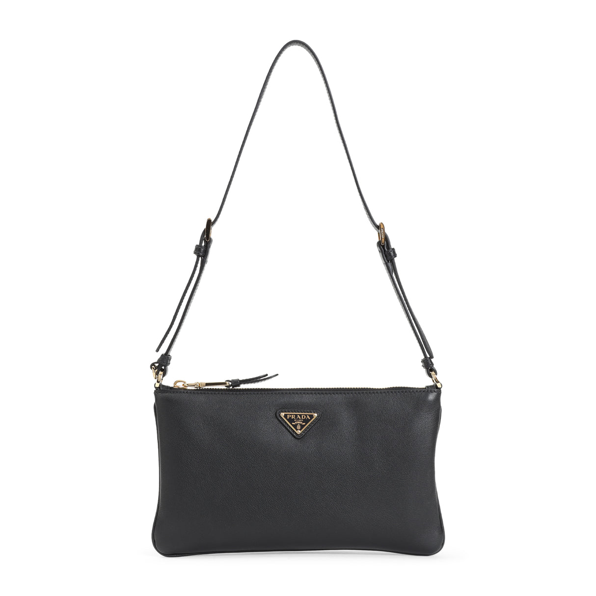 PRADA Soft Grain Flat Shoulder Handbag - W:24cm H:14cm D:2cm