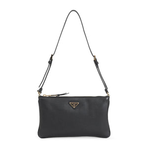 PRADA Soft Grain Flat Shoulder Handbag - W:24cm H:14cm D:2cm