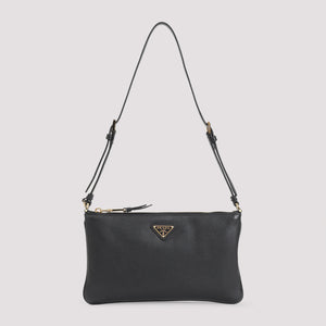 PRADA Soft Grain Flat Shoulder Handbag - W:24cm H:14cm D:2cm