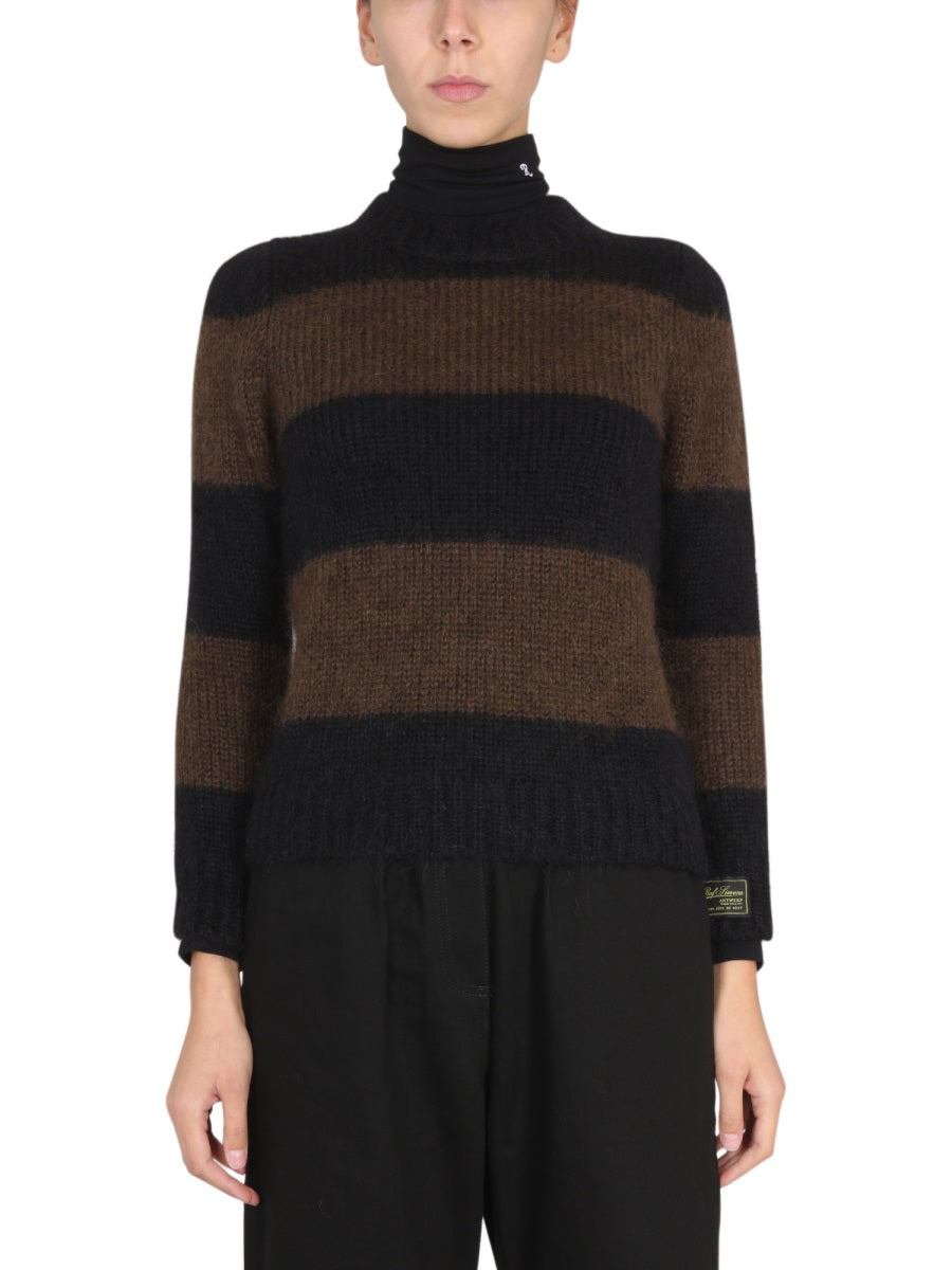 RAF SIMONS Mohair Crewneck Sweater with Patch Logo - Size 10