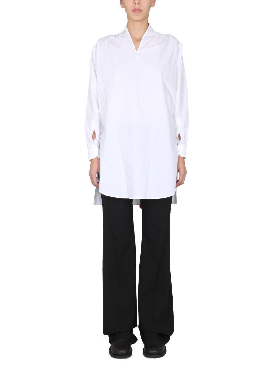 RAF SIMONS Women’s V-Neck Cotton Shirt with Bow Tie Details